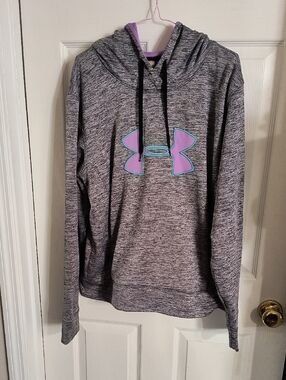 Under Armour Gray Heather Hoodie with Purple Hood and Black Accents